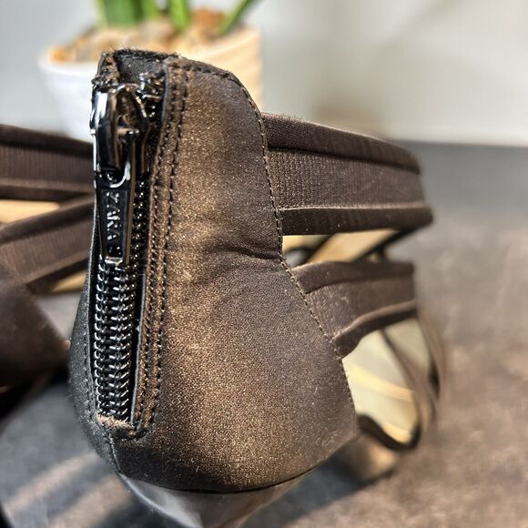 Zara Womens Black Satin Strap Zip Up Open Toe Shoes Stiletto Heels SZ‎ 39, 8.5 - Picture 7 of 15